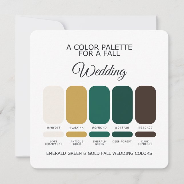Invitación Emerald Green Gold Fall Wedding Palette 2026 Card (Anverso)