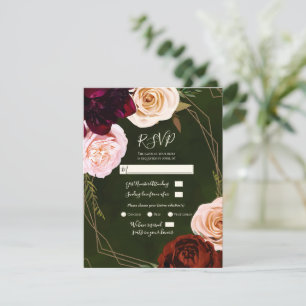 Invitación Emerald Green Gold Modern Dark Floral Wedding RSVP