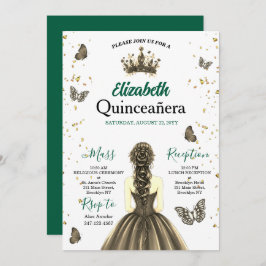 Invitación Emerald Green Gold Quinceañera Invitation