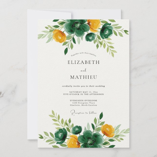Invitación Emerald Green Golden Botanical Wedding (Anverso)