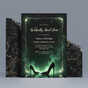 Invitación Emerald Green High Heels Mystical Wicks Cumpleaños