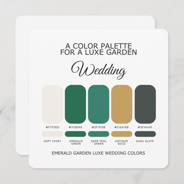 Invitación Emerald Green Luxe Wedding Color Palette Card (Anverso / Reverso)