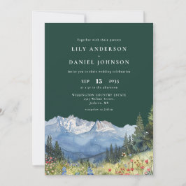 Invitación Emerald Green Mountain Floral QR Code Wedding