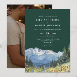 Invitación Emerald Green Mountain Wildflower Photo Wedding