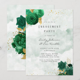 Invitación Emerald Green Peony y Gold Engagement Party
