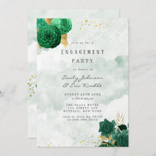 Invitación Emerald Green Peony y Gold Engagement Party