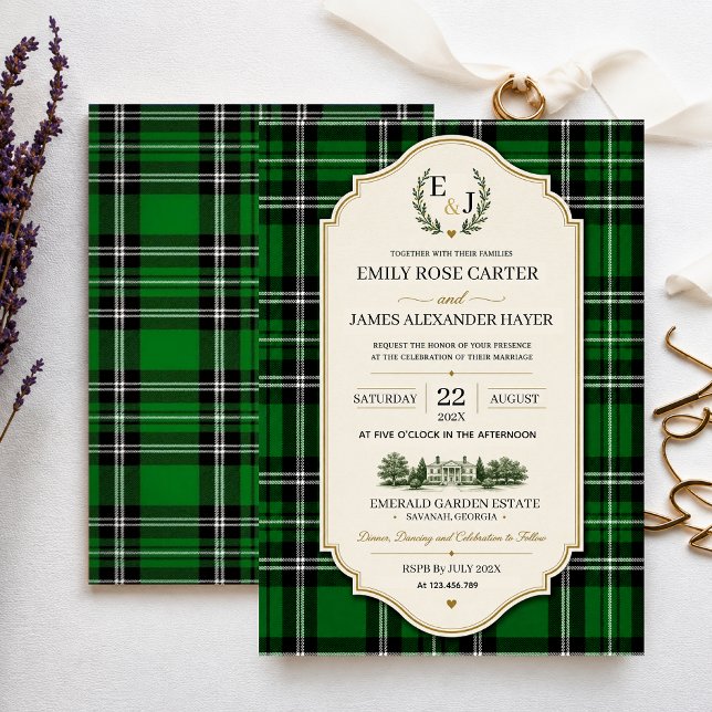 Invitación Emerald Green Plaid Elegant Scottish (Subido por el creador)
