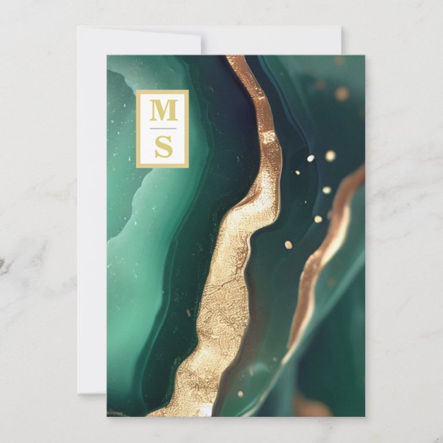 Invitación *~ Emerald Green QR Iniciales AR66 Boda RSVP (Anverso)