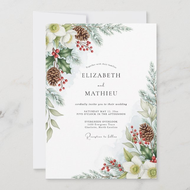Invitación Emerald Green Snowy Winter Wedding (Anverso)