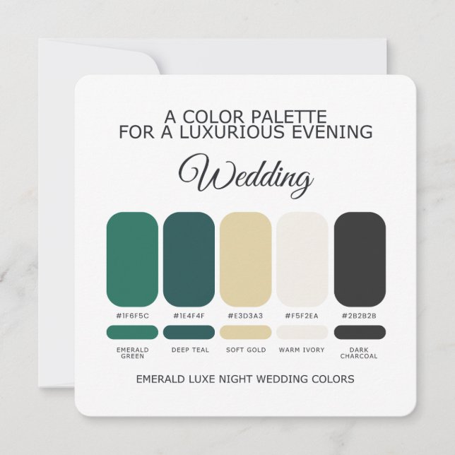 Invitación Emerald Green Wedding Color Palette Card (Anverso)