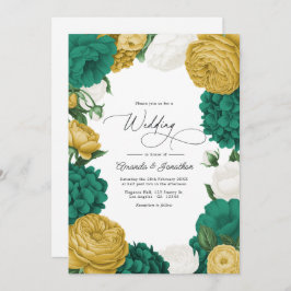 Invitación Emerald Green, White & Gold Floral Wedding