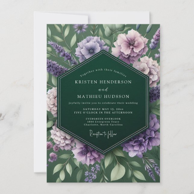 Invitación Emerald Lavender Moody Wedding (Anverso)