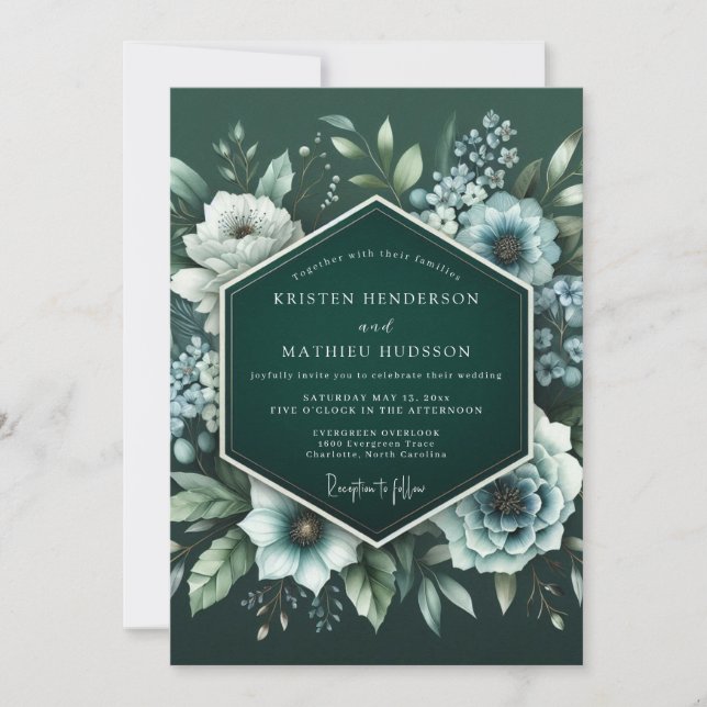 Invitación Emerald Midnight Bloom Wedding (Anverso)