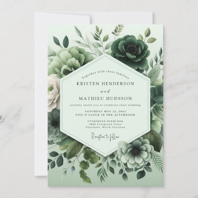 Invitación Emerald Monochromatic Bloom Wedding (Anverso)
