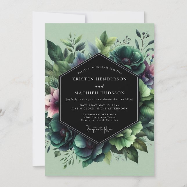 Invitación Emerald Moody Bloom Wedding (Anverso)