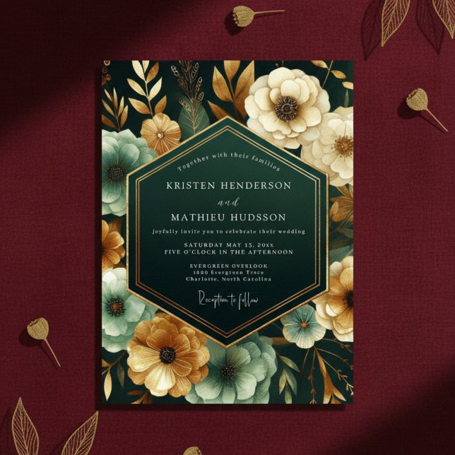 Invitación Emerald Moody Floral Romance Wedding (Subido por el creador)