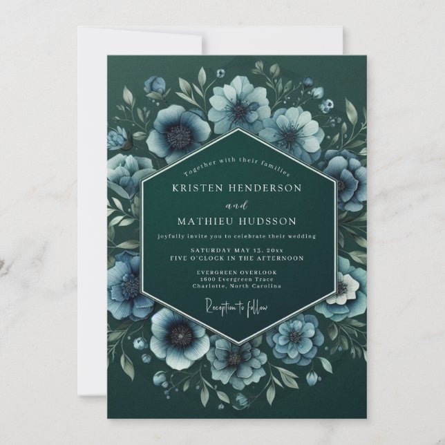 Invitación Emerald Nocturne Anemone Wedding (Anverso)
