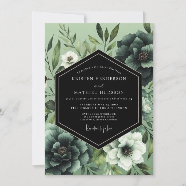 Invitación Emerald Noir Botanical Wedding (Anverso)