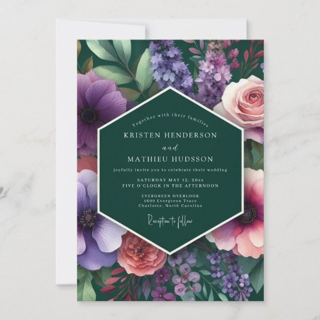 Invitación Emerald Plum Vivid Flora Wedding (Anverso)