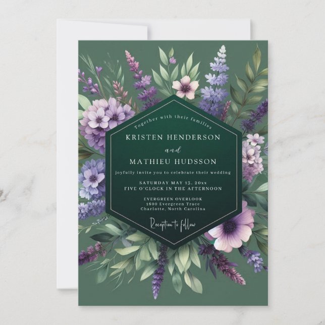 Invitación Emerald Purple Wildflower Wedding (Anverso)
