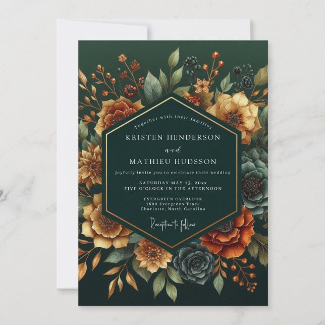 Invitación Emerald Russet Bloom Wedding (Anverso)