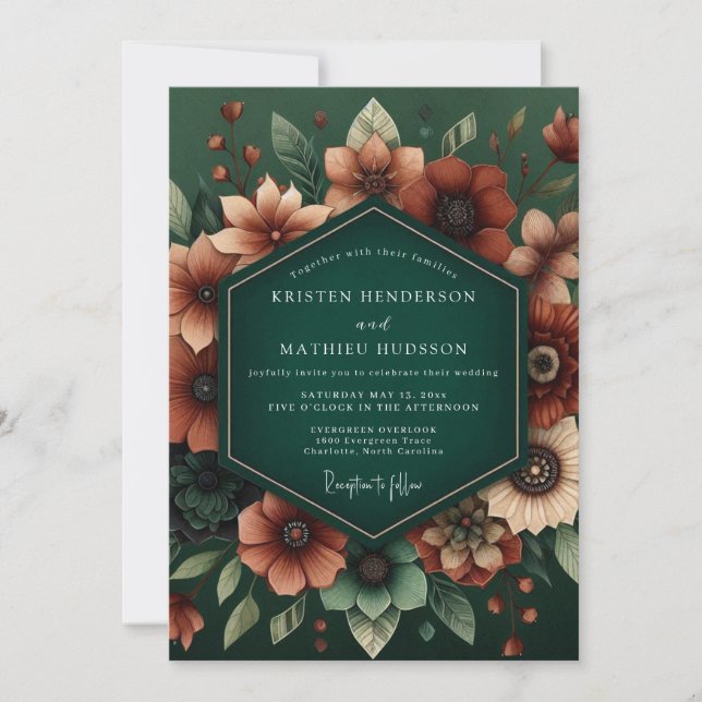 Invitación Emerald Rust Moody Wedding (Anverso)