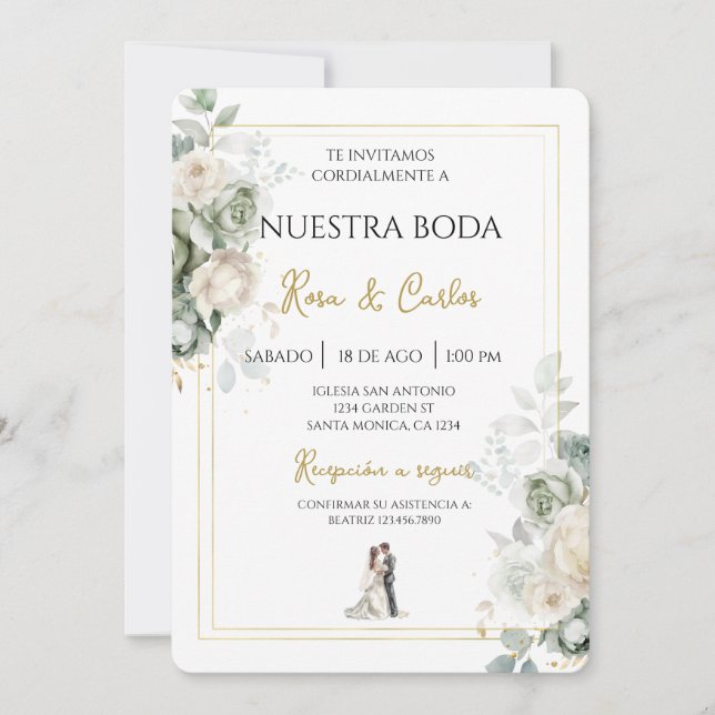 Invitación Emerald sage Spanish Wedding Invitation (Anverso)