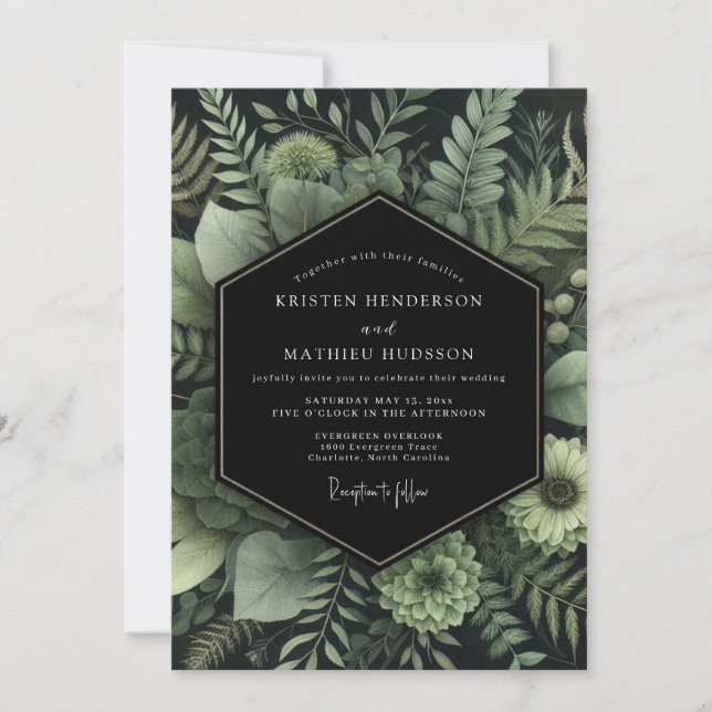 Invitación Emerald Twilight Foliage Wedding (Anverso)