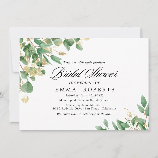 Invitación Emerald Verdor | Lluvia de Boda Horizontal (Anverso)