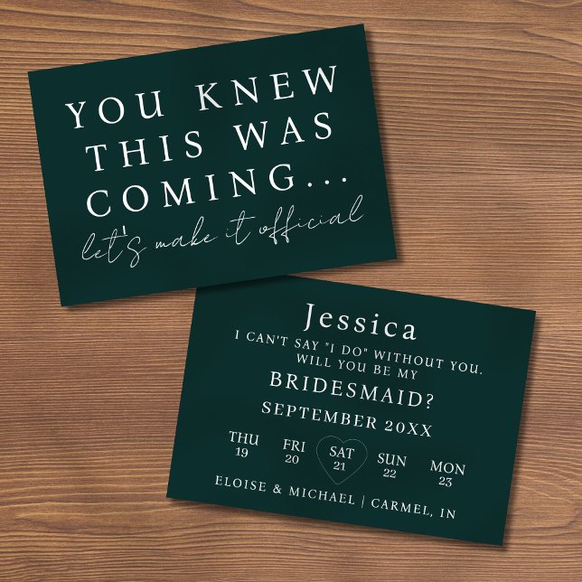 Invitación Emerald Will You Be My Bridesmaid Proposal Card (Pop the question to your bridal party with this Will You Be My Bridesmaid Proposal Card! )