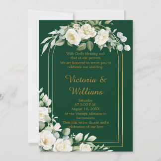 Invitación Emerald Winter Elegant Gold Floral Luxury Wedding
