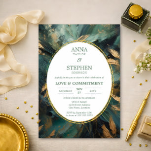 Invitación Emeralda y Oro Ceremonia de Amor y Compromiso