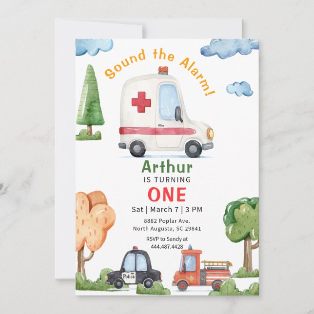 Invitación Emergency Vehicles Ambulance Birthday Invitation (Anverso)