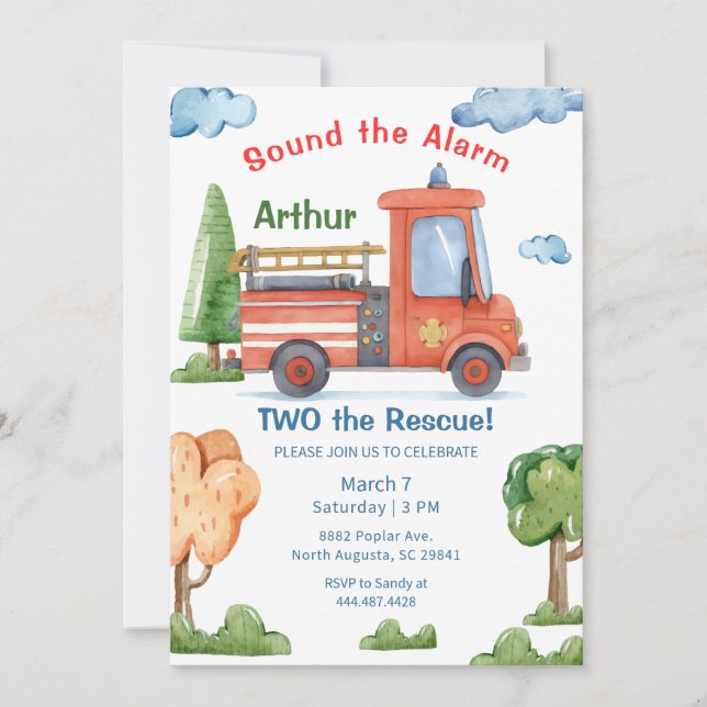 Invitación Emergency Vehicles Two The Rescue Any Age Birthday (Anverso)