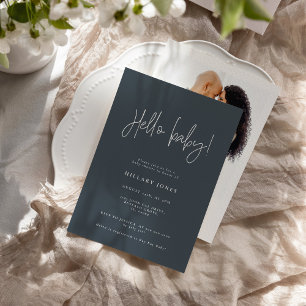 Invitación EMERY Elegante Baby Shower Hello Slate Blue