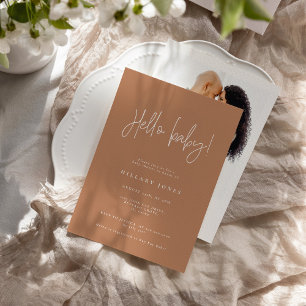 Invitación EMERY   Elegante Baby Shower Hello Terracotta