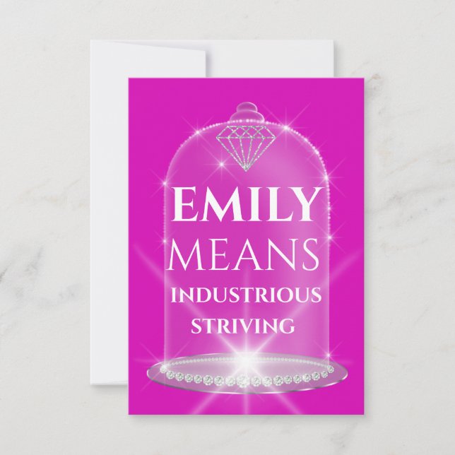 Invitación Emily Name Significa Diamond Birday Pink (Anverso)
