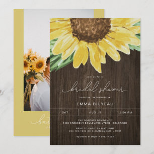 Invitación EMMA Despedida de Soltera Floral Girasol Madera Rú