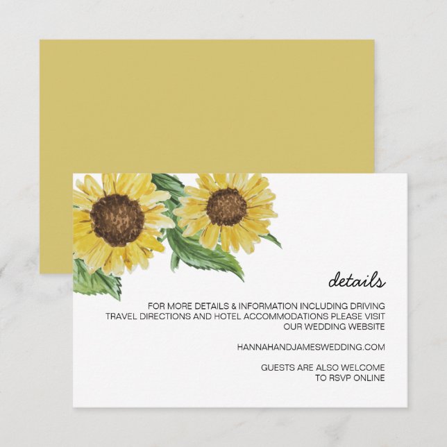Invitación EMMA Rustic Country Watercolor Sunflower (Anverso / Reverso)