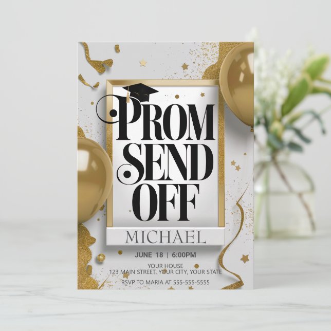Invitación Emocionante y lujoso prom de oro negro despegado (Anverso de pie)