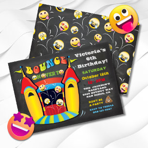 Invitación Emoji Chalkboard Bounding House Birthday Party