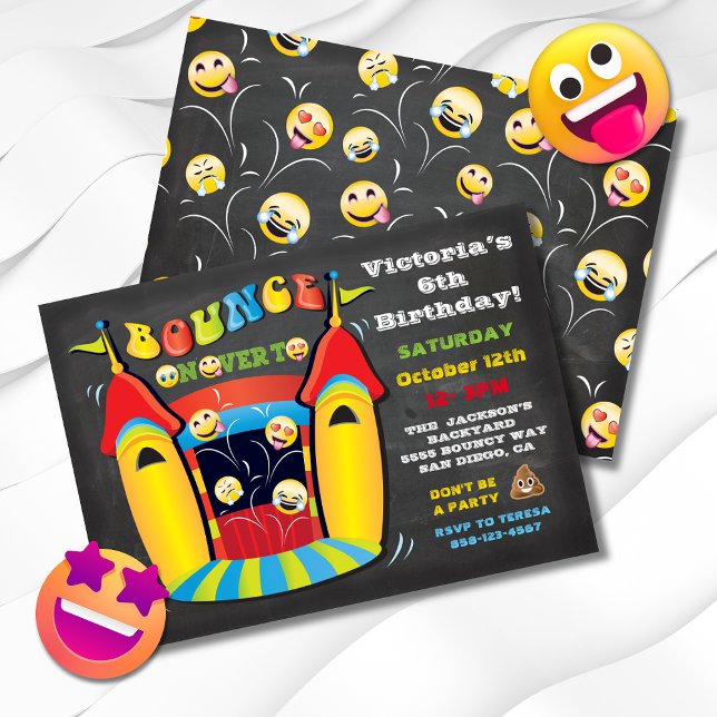Invitación Emoji Chalkboard Bounding House Birthday Party (Subido por el creador)