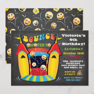 Invitación Emoji Chalkboard Bounding House Birthday Party