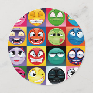 Invitación emoji de arte pop 5.25 x 5.25 Círculo de invitació