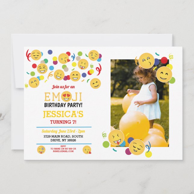 Invitación Emoji de cumpleaños foto feliz de cumpleaños de ni (Anverso)