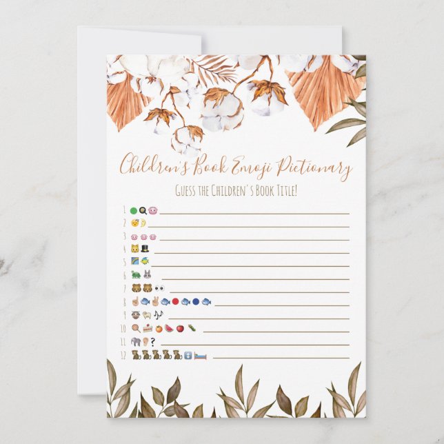 Invitación Emoji de libros para niños de las flores de algodó (Anverso)