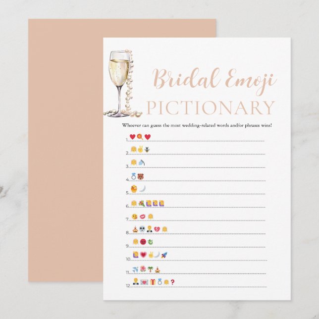 Invitación Emoji de Pearls & Prosecco Bridal Shower (Anverso / Reverso)