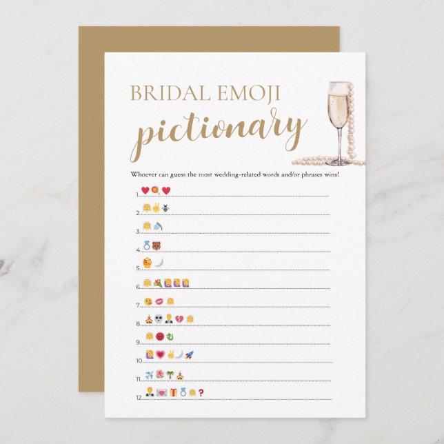 Invitación Emoji de Pearls & Prosecco Bridal Shower (Anverso / Reverso)