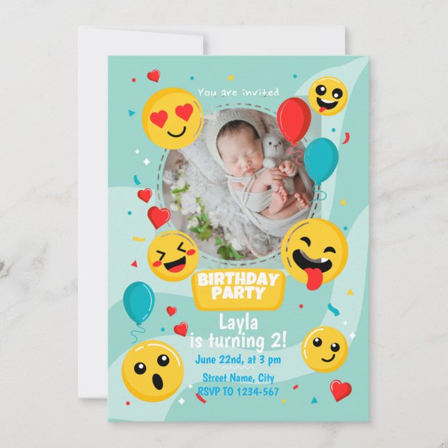 Invitación Emoji dibujada a mano con la fiesta del cumpleaños (Anverso)
