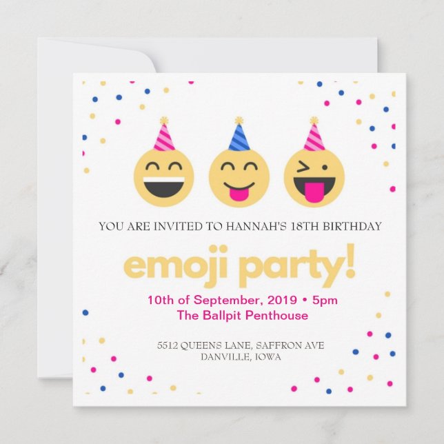 Invitación ¡emoji fiesta! (Anverso)